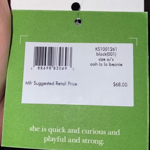 Kate Spade ‘ooh la la’ Pom Beanie Hat NWT in Black & White - Picture 9 of 14